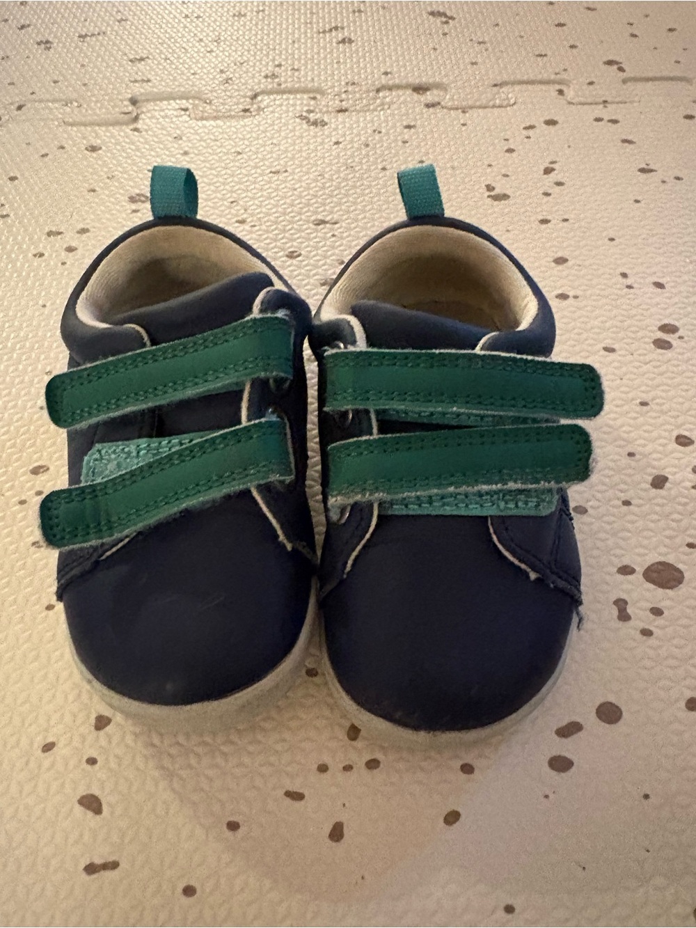 Ten Little Toddler Navy Sneakers with Green Velcro Straps